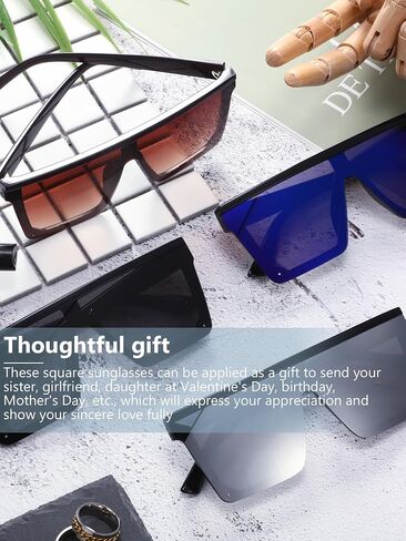 Frienda 4 Pairs Oversized Flat Top Sunglasses Vintage Square Sunglasses Unisex Square Shade Large Sunglasses for Women Men (Ice blue, Gray, Silver, Gradient Brown) in Saudi Arabia