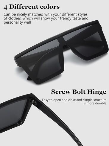 Frienda 4 Pairs Oversized Flat Top Sunglasses Vintage Square Sunglasses Unisex Square Shade Large Sunglasses for Women Men (Ice blue, Gray, Silver, Gradient Brown) in Saudi Arabia