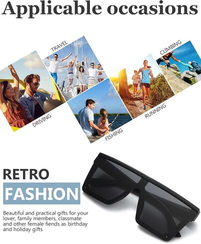 Frienda 4 Pairs Oversized Flat Top Sunglasses Vintage Square Sunglasses Unisex Square Shade Large Sunglasses for Women Men (Ice blue, Gray, Silver, Gradient Brown) in Saudi Arabia