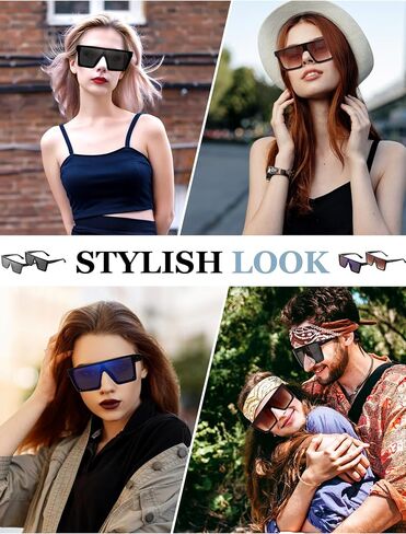 Frienda 4 Pairs Oversized Flat Top Sunglasses Vintage Square Sunglasses Unisex Square Shade Large Sunglasses for Women Men (Ice blue, Gray, Silver, Gradient Brown) in Saudi Arabia