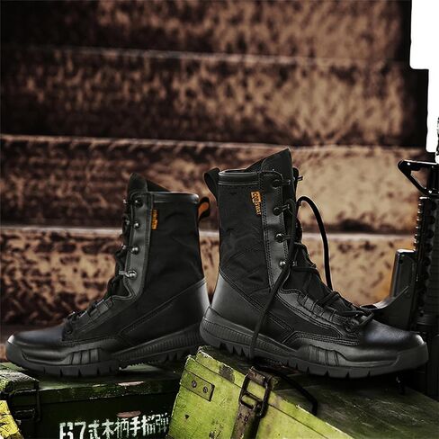 Men's Leather High Top Lace Up Military Tactical Boots 8 Inches Lightweight Combat Boots Durable Work Desert Army Jungle Booties in Saudi Arabia