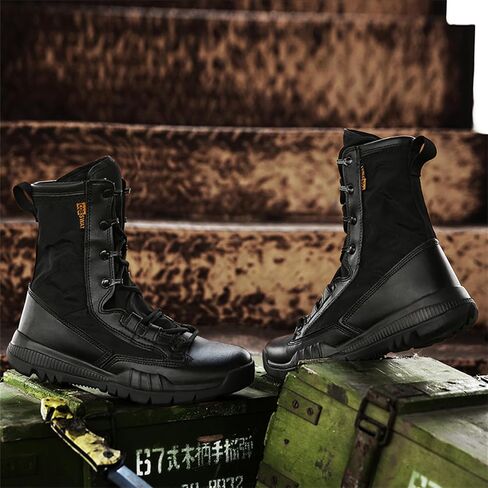 Men's Leather High Top Lace Up Military Tactical Boots 8 Inches Lightweight Combat Boots Durable Work Desert Army Jungle Booties in Saudi Arabia