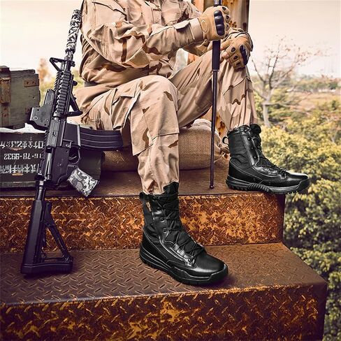 Men's Leather High Top Lace Up Military Tactical Boots 8 Inches Lightweight Combat Boots Durable Work Desert Army Jungle Booties in Saudi Arabia