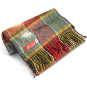 Birsppy FIA Soft and Warm Irish Wool Plaid Scarf for Men, 12" Wide X 60" Long, Ash Red Green Plaid in Saudi Arabia