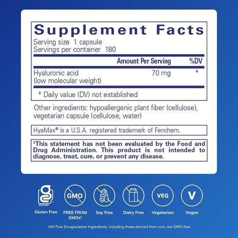 Pure Encapsulations Hyaluronic Acid - for Skin Hydration, Joint Lubrication & Joint Health* - Effective Absorption - Gluten Free - Vegan & Non-GMO - 60 Capsules in Kuwait