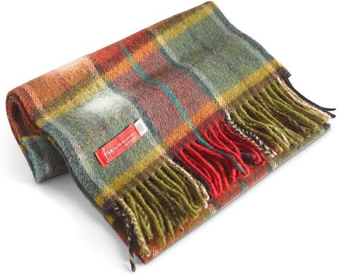 Birsppy FIA Soft and Warm Irish Wool Plaid Scarf for Men, 12" Wide X 60" Long, Ash Red Green Plaid in Saudi Arabia