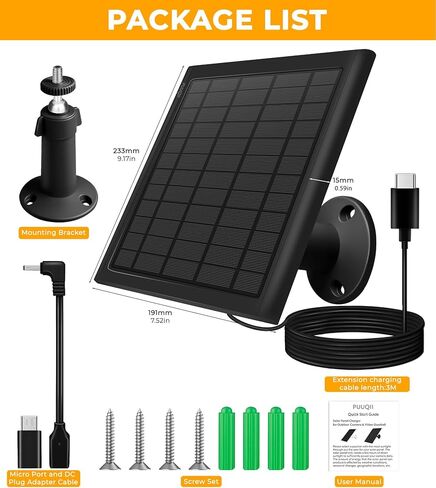 لوحة شمسية 8 واط للكاميرا الدائرية، شاحن لوحة شمسية متوافق مع كاميرا Ring Stick Up Cam/بطارية Pro، بطارية Spotlight Cam/Pro/Plus، تتضمن قابس أسطواني لمحول USB-C، مقاوم للماء IP65، كابل بطول 10 أقدام in Kuwait
