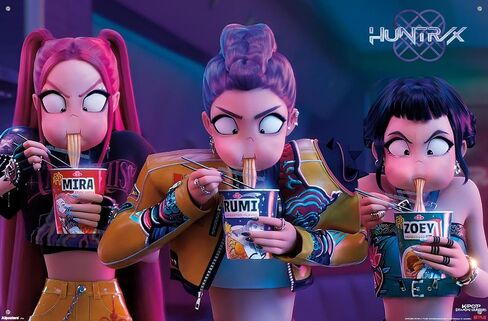Netflix KPop Demon Hunters (2025) - Huntrix Noodles Wall Poster with Push Pins, 34L" x 22.4W", Poster & Push Pin Bundle in Saudi Arabia