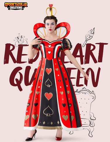 Spooktacular Creations Halloween Red Queen Costume Women, Red Heart Queen Fairytale Fancy Dress for Cosplay Themed Parties in Saudi Arabia