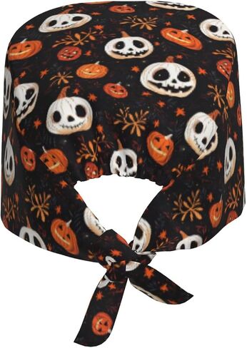 Halloween Working Cap, Scrub Cap with Sweatband, Adjustable Tie Back Hat Breathable Headgear for Women/Men in Saudi Arabia