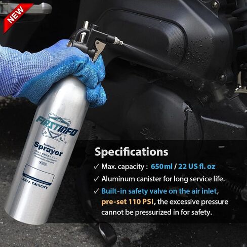 FIRSTINFO A1635 Patented Max. Pressure 110 psi 650ml Aluminum Canister Aerosol Refillable Fluid Storage Spray Can/Pneumatic Compressed Air Sprayer in Kuwait