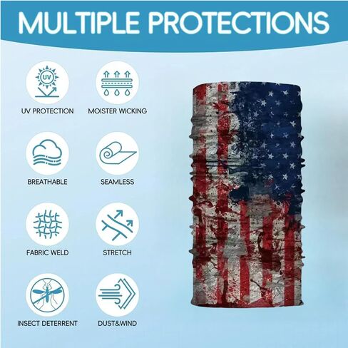 Skull Face mask, American flag Neck Gaiter Balaclava Bandana - Lightweight, UV Protection, Windproof, 8-Pieces for Cycling, Running, Hiking & Outdoor Sports, Versatile for Men & Women in Saudi Arabia