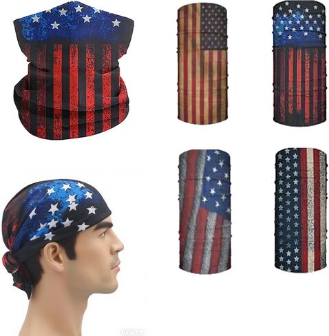 Skull Face mask, American flag Neck Gaiter Balaclava Bandana - Lightweight, UV Protection, Windproof, 8-Pieces for Cycling, Running, Hiking & Outdoor Sports, Versatile for Men & Women in Saudi Arabia