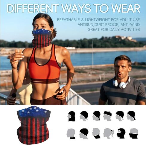 Skull Face mask, American flag Neck Gaiter Balaclava Bandana - Lightweight, UV Protection, Windproof, 8-Pieces for Cycling, Running, Hiking & Outdoor Sports, Versatile for Men & Women in Saudi Arabia