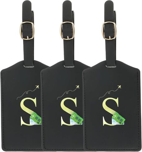 Luggage Tags, Initial Letter Travel Luggage Baggage Labels PU Leather Tag Waterproof Tag for Privacy Protection ID Tag Suitcase Identifier Backpack Travel (3 Pack, Black S) in Saudi Arabia