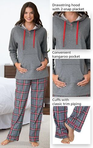 طقم بيجامات نسائية من الفلانيل من PajamaGram - بيجامة للنساء، سترة بقلنسوة in Saudi Arabia