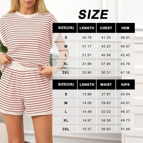Striped Pajama Set for Women 2 Piece Sleepwear Short Sleeve Top and Shorts Soft Loungewear for Home or Travel Use in Saudi Arabia