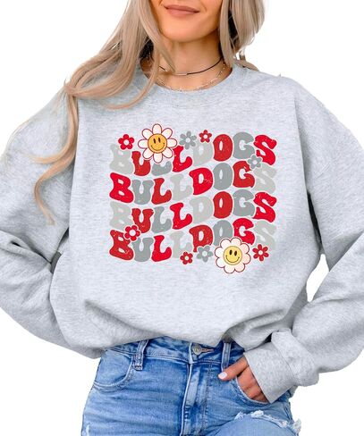 Olive Loves Apple Bulldogs Team Sweatshirt for Women, Teens & Kids Floral Groovy Sports Team Sweater in Saudi Arabia