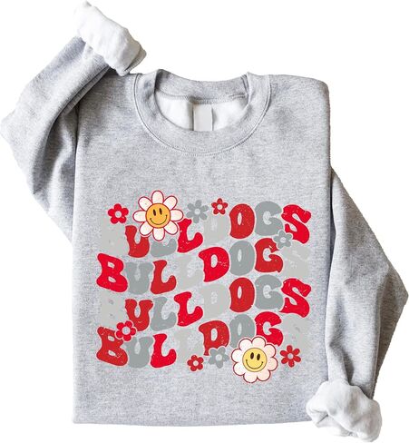 Olive Loves Apple Bulldogs Team Sweatshirt for Women, Teens & Kids Floral Groovy Sports Team Sweater in Saudi Arabia