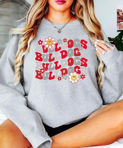 Olive Loves Apple Bulldogs Team Sweatshirt for Women, Teens & Kids Floral Groovy Sports Team Sweater in Saudi Arabia
