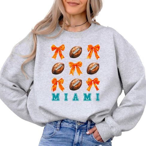 Olive Loves Apple Girls Miami Football Sweatshirt Orange Bows and Footballs Game Day Pullover in Saudi Arabia