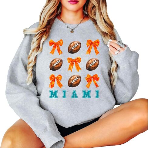 Olive Loves Apple Girls Miami Football Sweatshirt Orange Bows and Footballs Game Day Pullover in Saudi Arabia