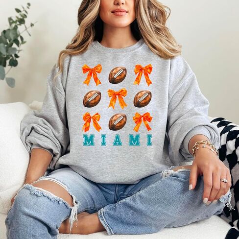 Olive Loves Apple Girls Miami Football Sweatshirt Orange Bows and Footballs Game Day Pullover in Saudi Arabia