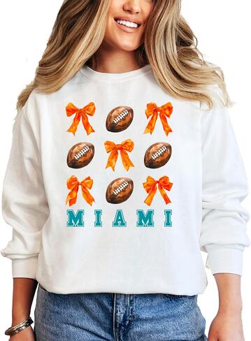 Olive Loves Apple Girls Miami Football Sweatshirt Orange Bows and Footballs Game Day Pullover in Saudi Arabia
