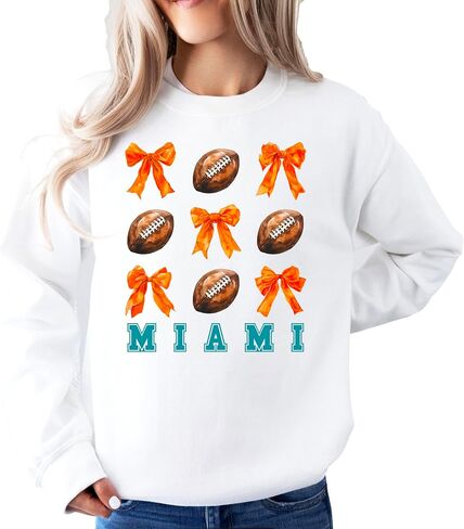 Olive Loves Apple Girls Miami Football Sweatshirt Orange Bows and Footballs Game Day Pullover in Saudi Arabia