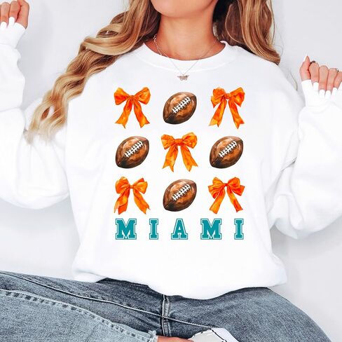 Olive Loves Apple Girls Miami Football Sweatshirt Orange Bows and Footballs Game Day Pullover in Saudi Arabia