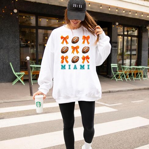 Olive Loves Apple Girls Miami Football Sweatshirt Orange Bows and Footballs Game Day Pullover in Saudi Arabia