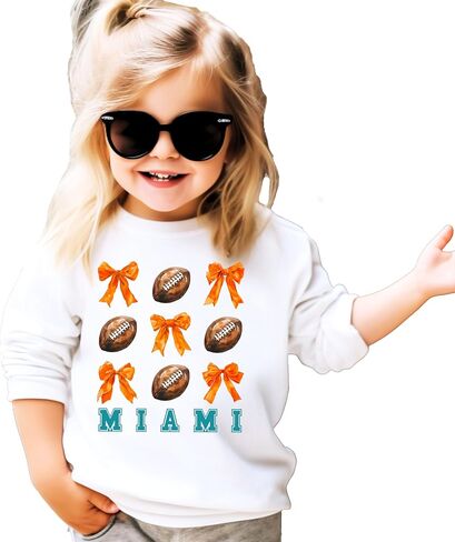 Olive Loves Apple Girls Miami Football Sweatshirt Orange Bows and Footballs Game Day Pullover in Saudi Arabia
