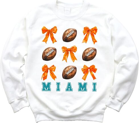 Olive Loves Apple Girls Miami Football Sweatshirt Orange Bows and Footballs Game Day Pullover in Saudi Arabia