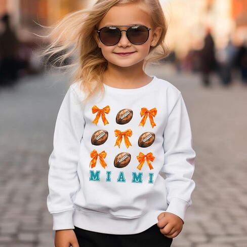 Olive Loves Apple Girls Miami Football Sweatshirt Orange Bows and Footballs Game Day Pullover in Saudi Arabia