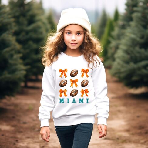 Olive Loves Apple Girls Miami Football Sweatshirt Orange Bows and Footballs Game Day Pullover in Saudi Arabia