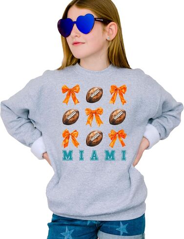 Olive Loves Apple Girls Miami Football Sweatshirt Orange Bows and Footballs Game Day Pullover in Saudi Arabia