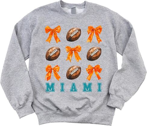 Olive Loves Apple Girls Miami Football Sweatshirt Orange Bows and Footballs Game Day Pullover in Saudi Arabia