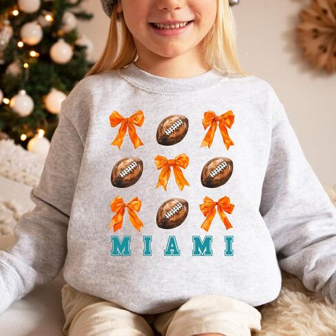 Olive Loves Apple Girls Miami Football Sweatshirt Orange Bows and Footballs Game Day Pullover in Saudi Arabia