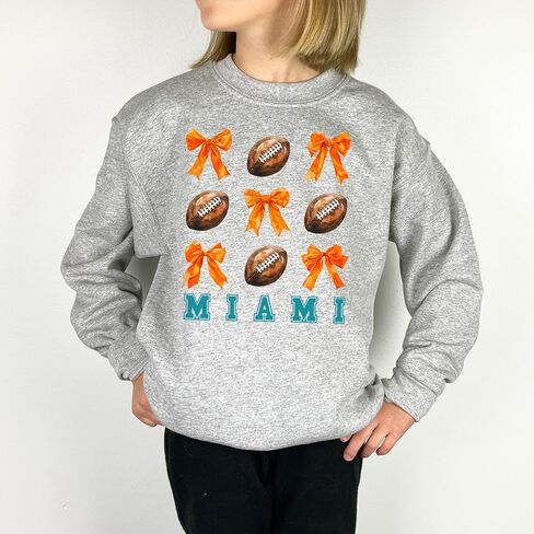 Olive Loves Apple Girls Miami Football Sweatshirt Orange Bows and Footballs Game Day Pullover in Saudi Arabia