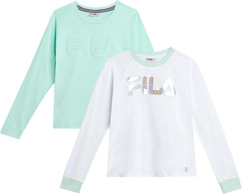 قمصان Fila للفتيات بأكمام طويلة - قطعتان من تي شيرتات جيرسيه قطنية ناعمة بأكمام طويلة للفتيات - قمصان كاجوال لطيفة للفتيات (7-16) in Saudi Arabia