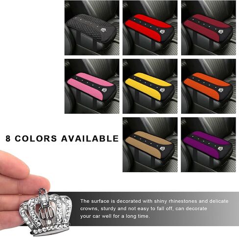 Bling Leather Car Center Console Cover, Anti-Scratch Waterproof Crystal Rhinestones Armrest Seat Pad, Comfortable Diamond Armrest Box Cover Protector for Car SUV Truck (Wine Red) in Kuwait
