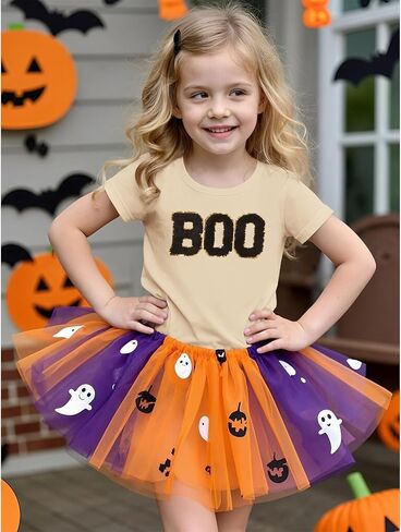 Girl Boy Halloween Shirts Kid Glitter Boo Chenille Patch T-Shirt Embroidery Spooky Season Tee Fall Short Sleeve Top in Saudi Arabia