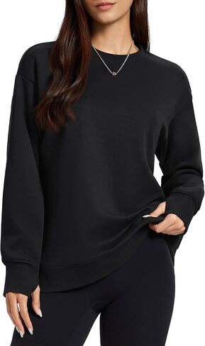 MAGCOMSEN Women's Oversized Sweatshirts Fleece Crewneck Shirts Long Sleeve Winter Casual Tops with Thumb Hole in Saudi Arabia
