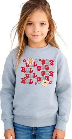 Olive Loves Apple Bulldogs Team Sweatshirt for Women, Teens & Kids Floral Groovy Sports Team Sweater in Saudi Arabia