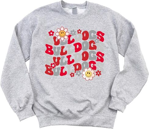 Olive Loves Apple Bulldogs Team Sweatshirt for Women, Teens & Kids Floral Groovy Sports Team Sweater in Saudi Arabia