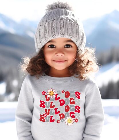 Olive Loves Apple Bulldogs Team Sweatshirt for Women, Teens & Kids Floral Groovy Sports Team Sweater in Saudi Arabia