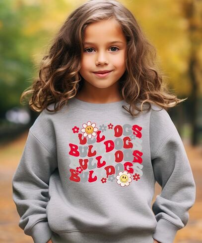 Olive Loves Apple Bulldogs Team Sweatshirt for Women, Teens & Kids Floral Groovy Sports Team Sweater in Saudi Arabia