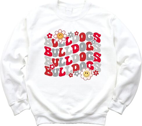 Olive Loves Apple Bulldogs Team Sweatshirt for Women, Teens & Kids Floral Groovy Sports Team Sweater in Saudi Arabia