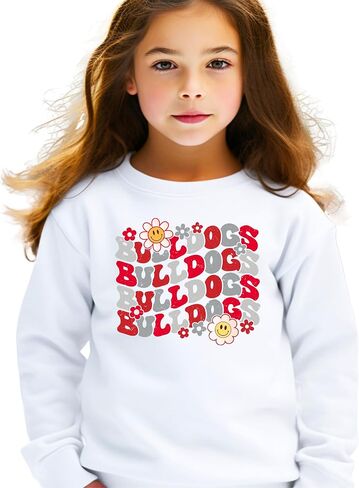 Olive Loves Apple Bulldogs Team Sweatshirt for Women, Teens & Kids Floral Groovy Sports Team Sweater in Saudi Arabia