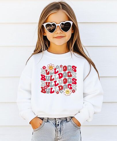 Olive Loves Apple Bulldogs Team Sweatshirt for Women, Teens & Kids Floral Groovy Sports Team Sweater in Saudi Arabia